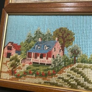 Vintage needlepoint framed art lot